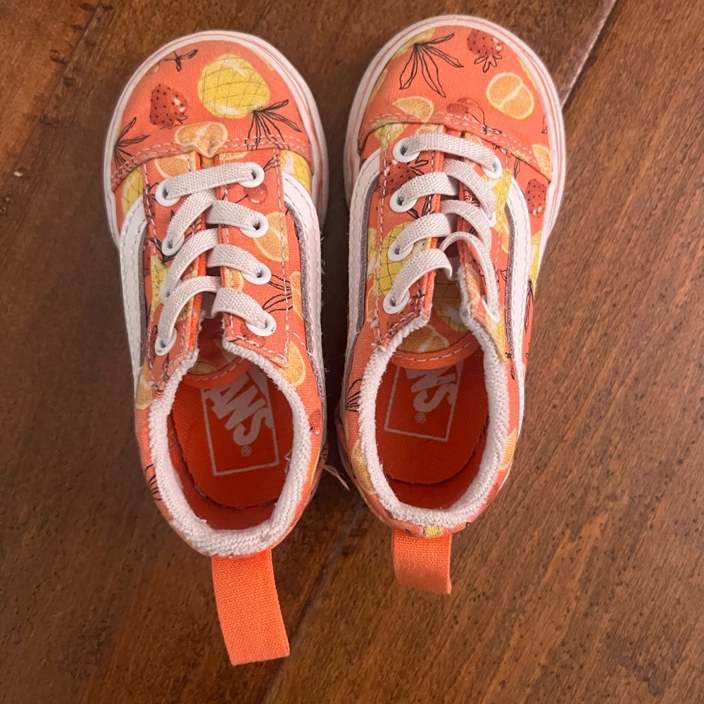 Vans Kids Coral Orange Fruit-Print Canvas Sneakers